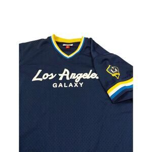 MLS Mitchell & Ness Blue LA Galaxy Soccer Special Scrip Mesh V-Neck Jersy Size L